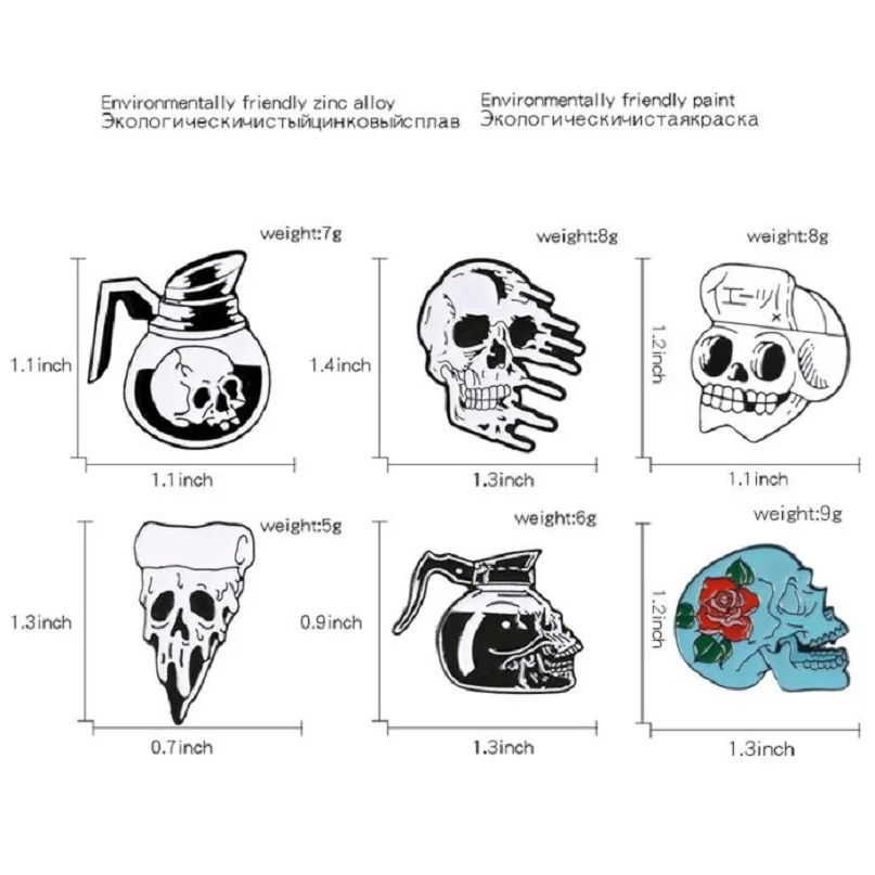 Exquisite fashion new teapot skull cowboy badge Terrorist pizza rose flower brooch gift men's ladies universal | Украшения и
