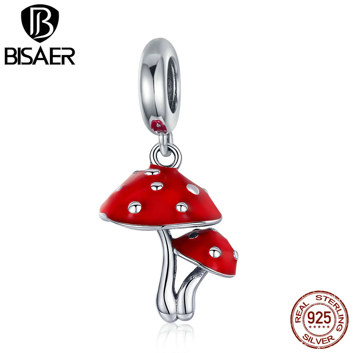 BISAER подлинные 925 пробы серебряные лесные грибы красные эмалированные Подвески Бусины Подходят оригинальные браслеты ожерелья ювелирные изделия ECC1060