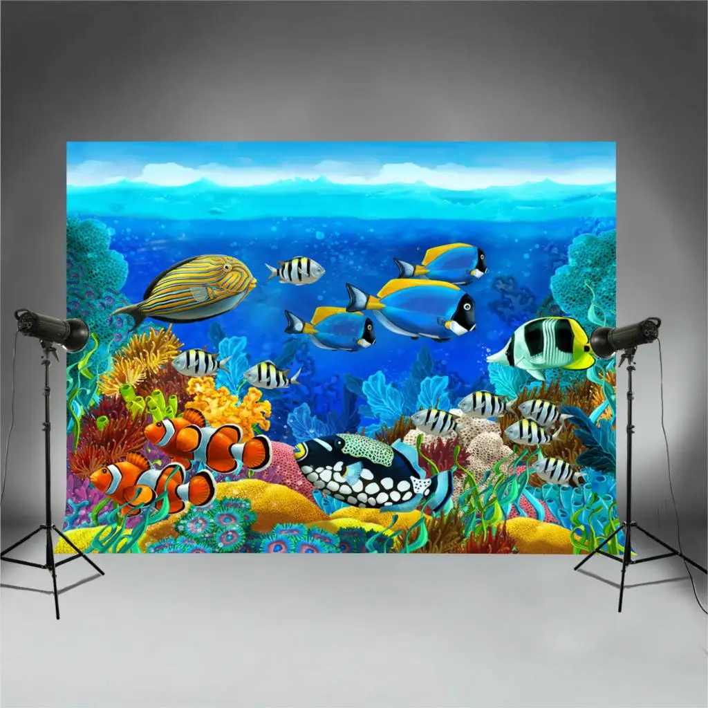 

Backdrops For Summer Party Pictures Diving Holiday Photography Background Undersea Photobooth Tropical Fish XT-6123