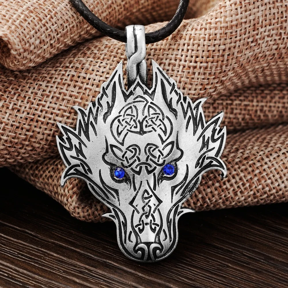 

LANGHONG 10pcs Norse Vikings Pendant Amulet PENDANT Norse Wolf Head Necklace Pendant Original Animal Jewelry Wolf Head hange
