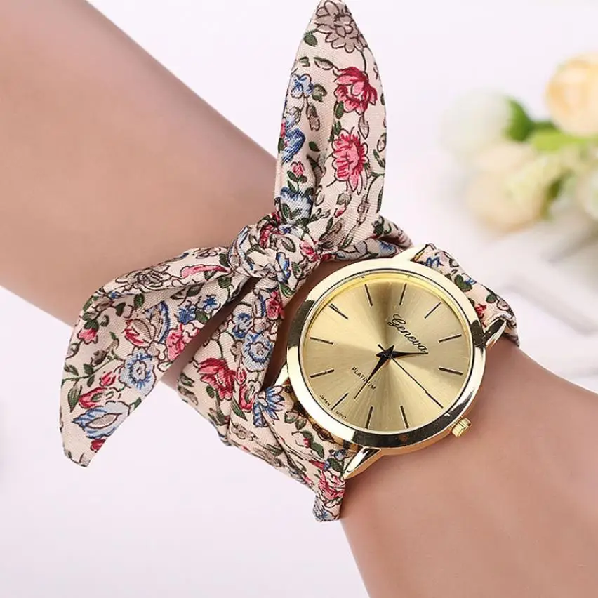Montre 2020 Vogue Цветочные наручные часы женские жаккардовые ткани кварцевые Geneva