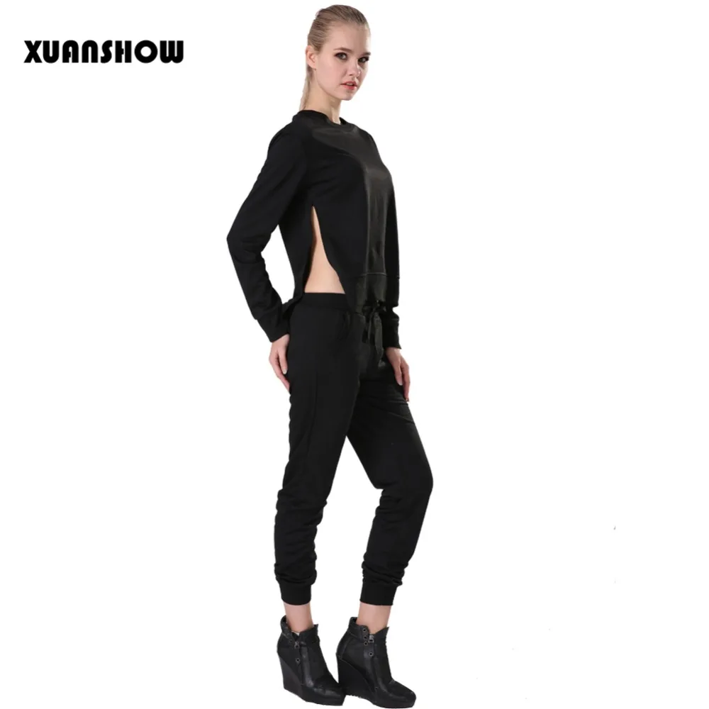 Женский хлопковый спортивный костюм XUANSHOW толстовка с капюшоном и длинные штаны