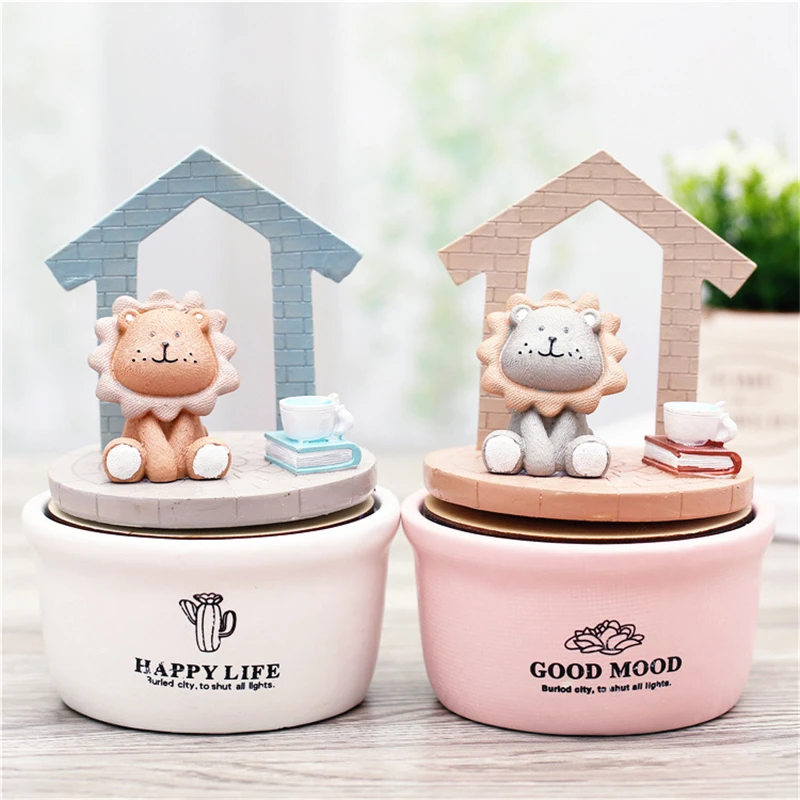 

Creative Animal Sun Lion Music Box Resin Lovely Crafts Ornaments Rotate Music Bells Kids child Holiday gifts Home desktop Decor
