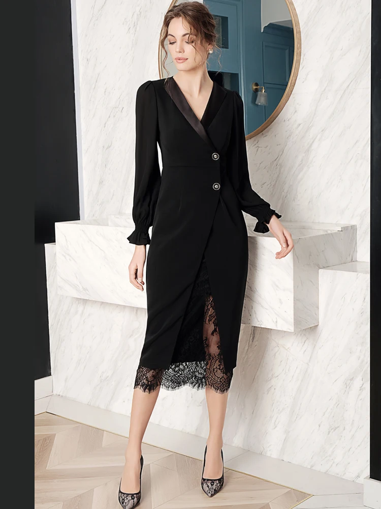 Оригинальное черное сексуальное платье с юбкой офисное дамское