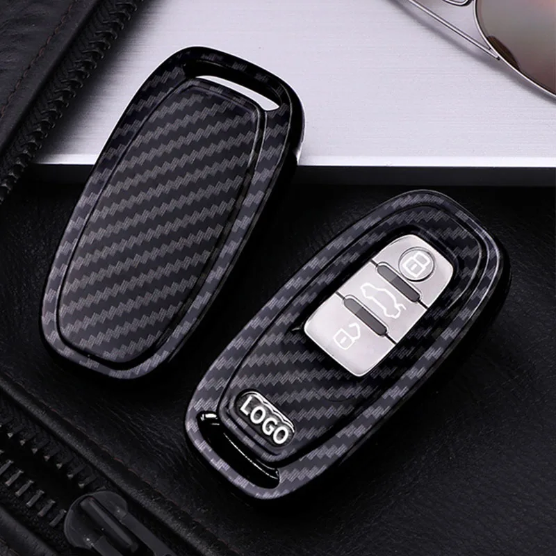 black single shell Смарт-ключ дистанционного защитный чехол без ключа куртка для Audi A1 A3 A4 A5 A6 A7 A8 Q5 Q7 R8 S5 S7 Q5 RS углеродного волокна зерна - Название цвета: black single shell