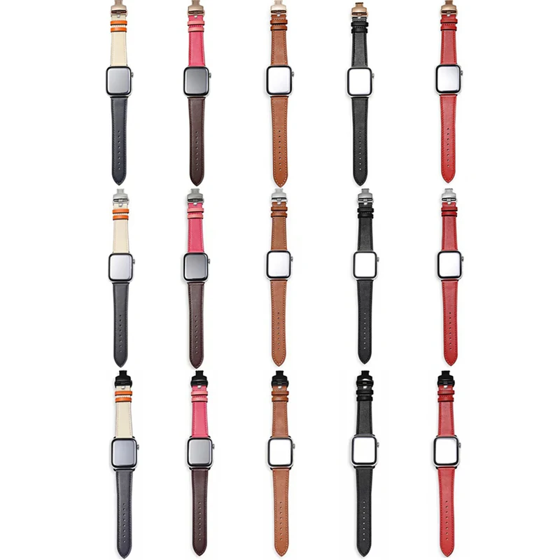 Ремешок из натуральной кожи для apple watch band 4 5 42 мм 38 44 40 браслет с пряжкой бабочкой