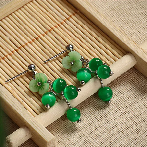 green color Yanting этнические серьги для женщин синий оранжевый зеленый опал камень Сережки-шпильки оптом раковина цветок пляж праздник ювелирные изделия 0430 - Окраска металла: green color