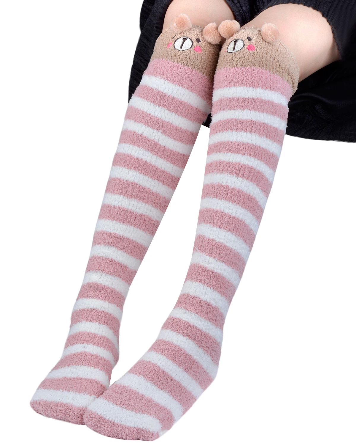 Pink Kawaii/японские Гольфы с принтом животных милые длинные гольфы в полоску компрессионные зимние теплые носки Medias - Цвет: Pink