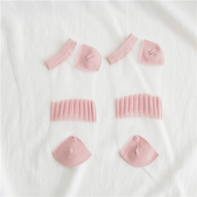 pink HUI GUAN летние трендовые дышащие ультратонкие короткие носки-башмачки женские прозрачные носки мягкие Повседневные Носки Модные женские носки - Цвет: pink