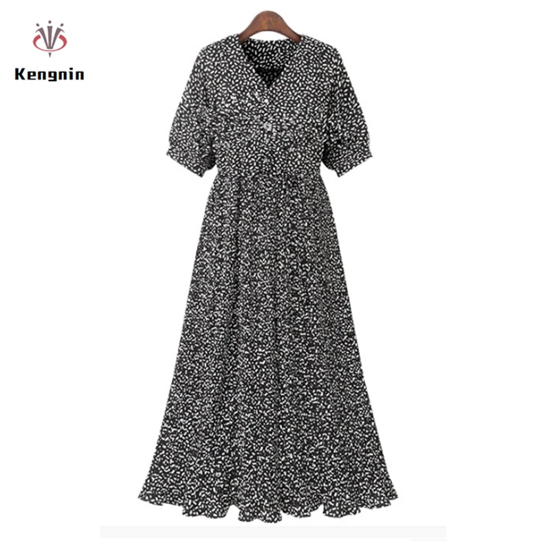 Новинка размера плюс XL-4XL женские платья Летние Плиссированные платья с принтом женское платье с v-образным вырезом Длинные Брендовые платья с коротким рукавом