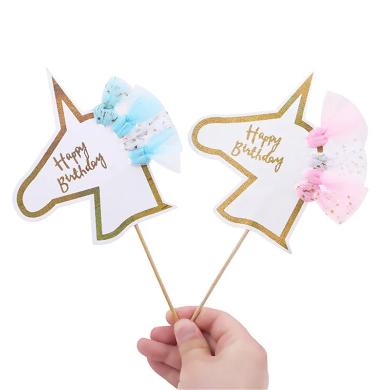 Празднование дня рождения мультяшный торт флаг украшение единорог лошадь чашка