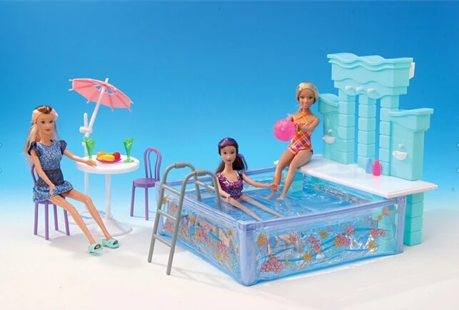 original for princess barbie pool doll accessorie 1/6 bjd doll furniture beach umbrella chair summer pool toy gift