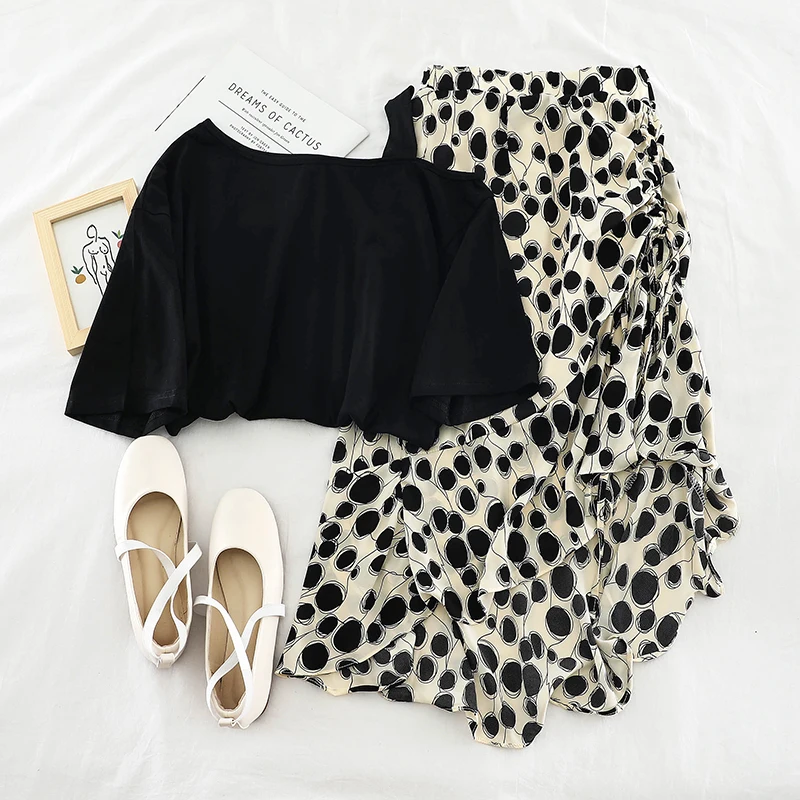 2019 Новый Модный женский комплект из двух предметов пикантная свободная футболка