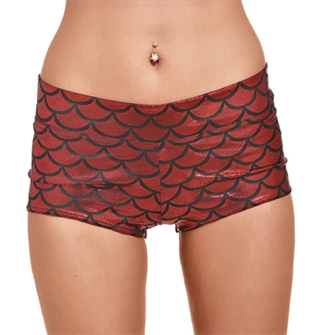 D069 Red VISNXGI, женские шорты с рыбьей чешуей, высокая талия, Русалка, обтягивающие, тянущиеся, пляжные, тонкие, короткие, повседневные, женские, обтягивающие, летние шорты - Цвет: D069 Red
