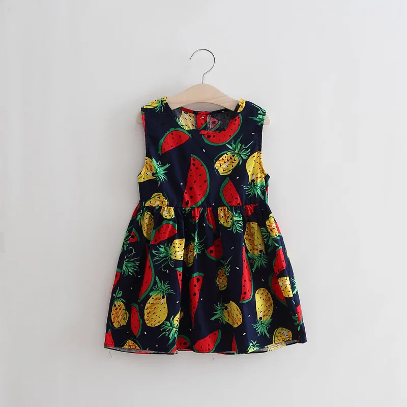 New Summer Princess Dress Girls Cute Cherry Fruit Sunflower Printing Cotton Party Sleeveless Costume For Kids Vestidos T | Детская