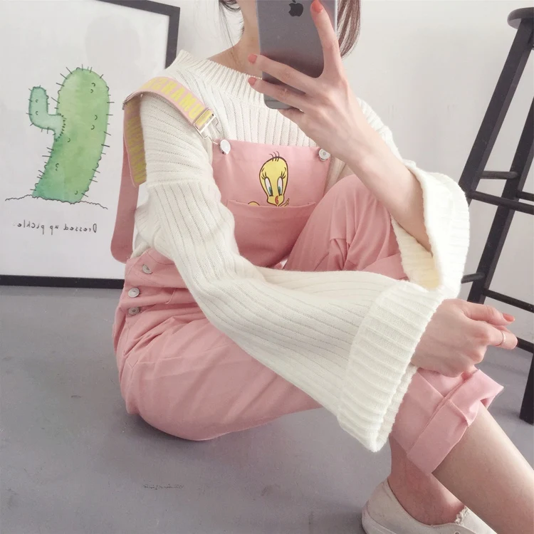 Комбинезоны женские мультфильм Kawaii сладкий розовый мягкий Универсальный досуг женские модные Студенты шикарные женские простой в Корейском Стиле Прекрасный