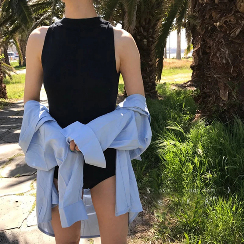 Женский монокини купальник однотонный черный серый кофейный с высокой