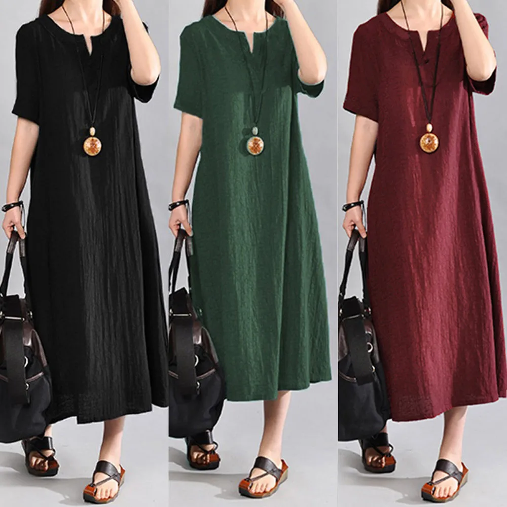 Женское платье в богемном стиле Повседневные однотонные футболки с короткими