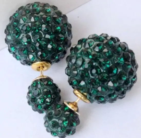 dark green Charmcci двухсторонние Симпатичные серьги-гвоздики, круглые стразы, женские серьги, ювелирные изделия, серьги-гвоздики, подарок, много цветов - Окраска металла: dark green