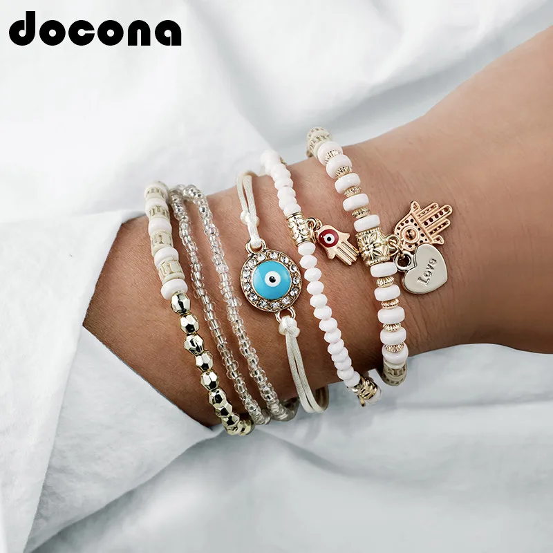 Набор цветных браслетов docona с подвеской в форме ракушки для женщин и девочек