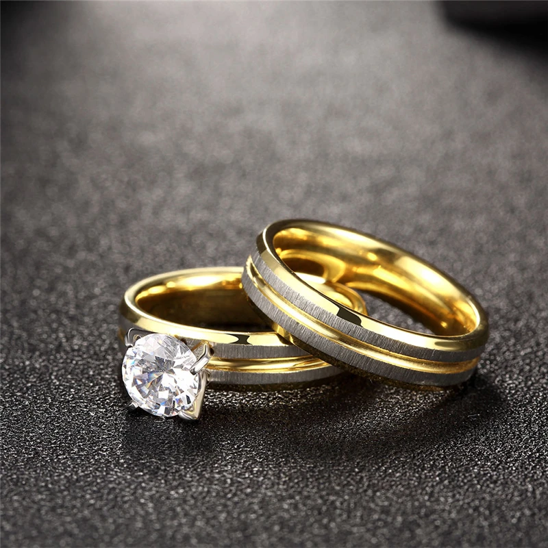 Женские золотистые обручальные кольца из титановой стали 2 шт./1 комплект|Кольца