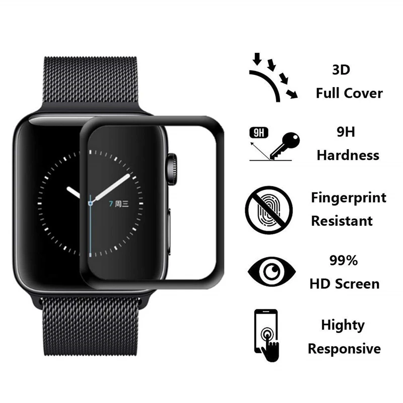 3D Полное покрытие экрана из закаленного стекла умные часы для Apple Watch 38 мм 42 40 44 Smart