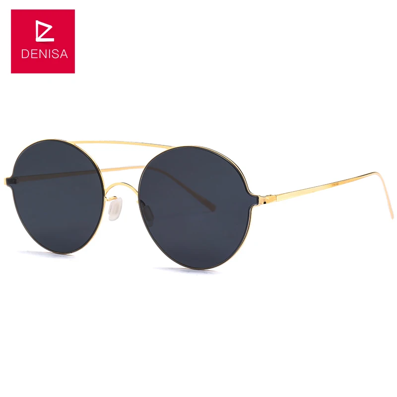 Gold BlackGray DENISA бренд Готический унисекс ретро круглые мужские солнцезащитные очки без оправы UV400 вождения солнцезащитные очки для мужчин/женщин gafas de sol mujer G633 - Цвет линз: Gold BlackGray