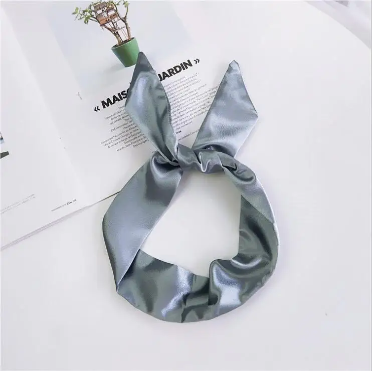 6 Light Blue Модные женские повязки на голову с железной проволокой внутри, зеленые разноцветные аксессуары для волос с бантом для девочек, самодельные галстуки с кроличьими ушками, головные повязки, шарфы - Цвет: 6 Light Blue