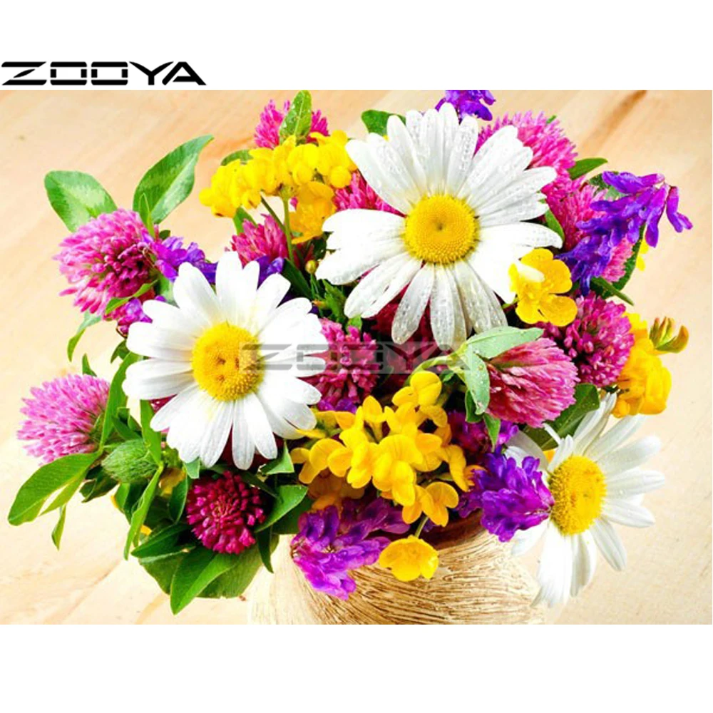 

Diamond Embroidery DIY Round Diamond Painting Wall Sticker White Chrysanthemums Pictures Of Rhinestones Cross-Stitch Kit R1564