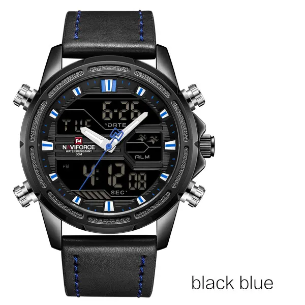 blackblue NAVIFORCE Мужские часы от бренда класса люкс мужские кожаные спортивные часы мужские кварцевые светодиодный цифровые часы водонепроницаемые военные наручные часы - Цвет: blackblue