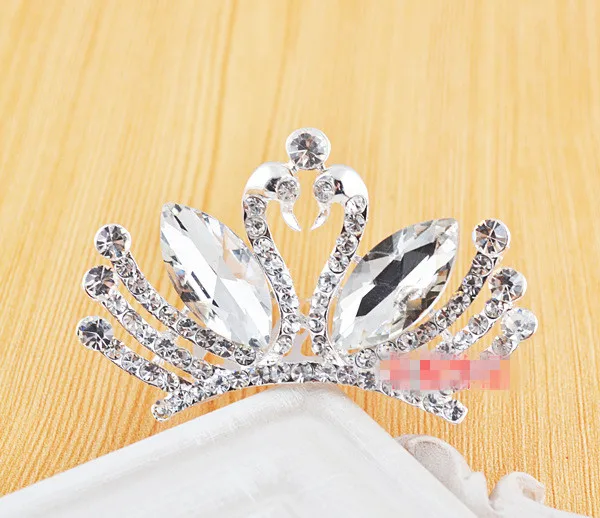 Bling свадебное платье с украшением в виде кристаллов Тиара, Корона Лебедь детское queen для костюмированного бала тиара с горным хрусталем Свадебный ободок расческа для волос, головные уборы