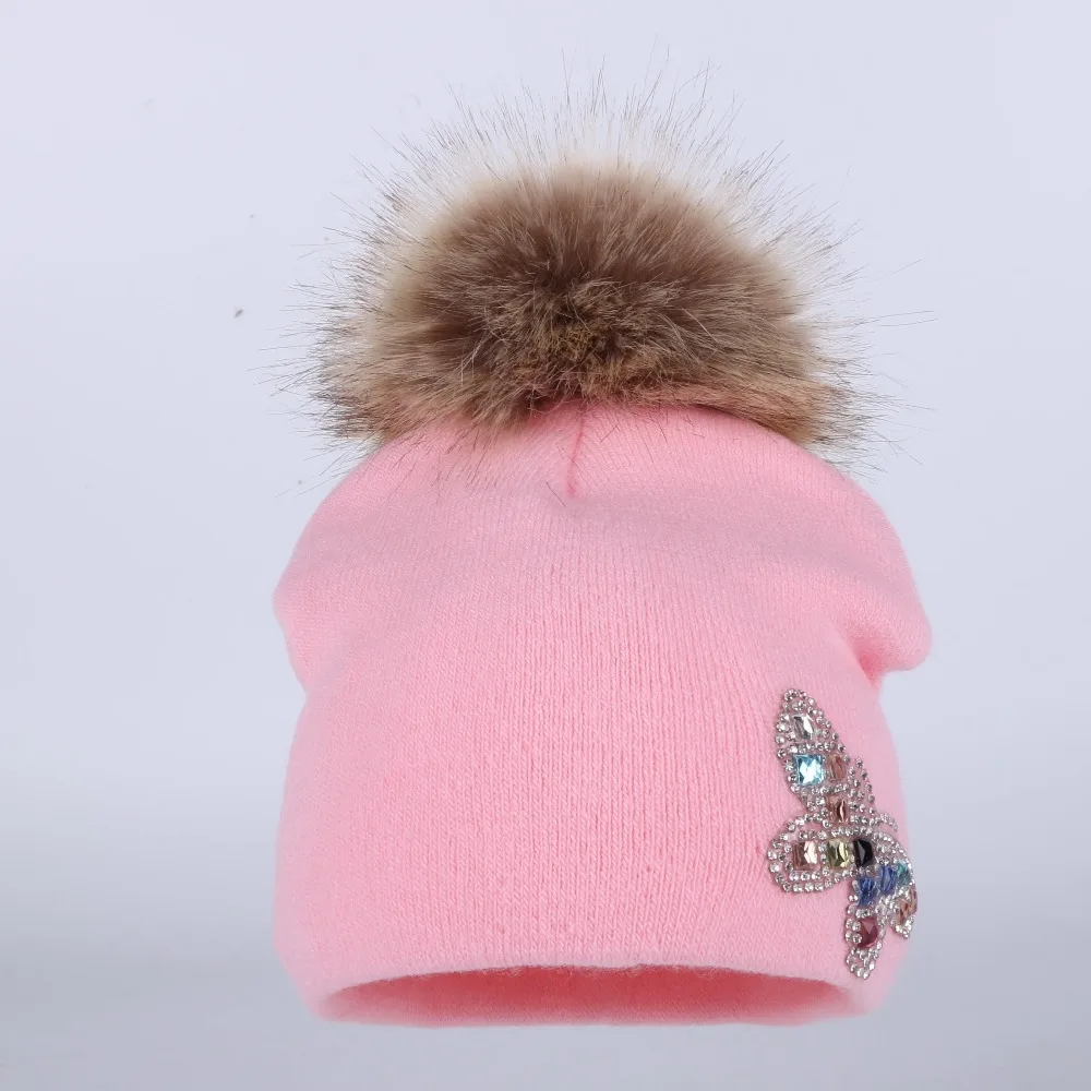 High quality baby pompom ball beanies cute character design cotton buttefly style children winter hat gorros skullies 0-3 year | Аксессуары