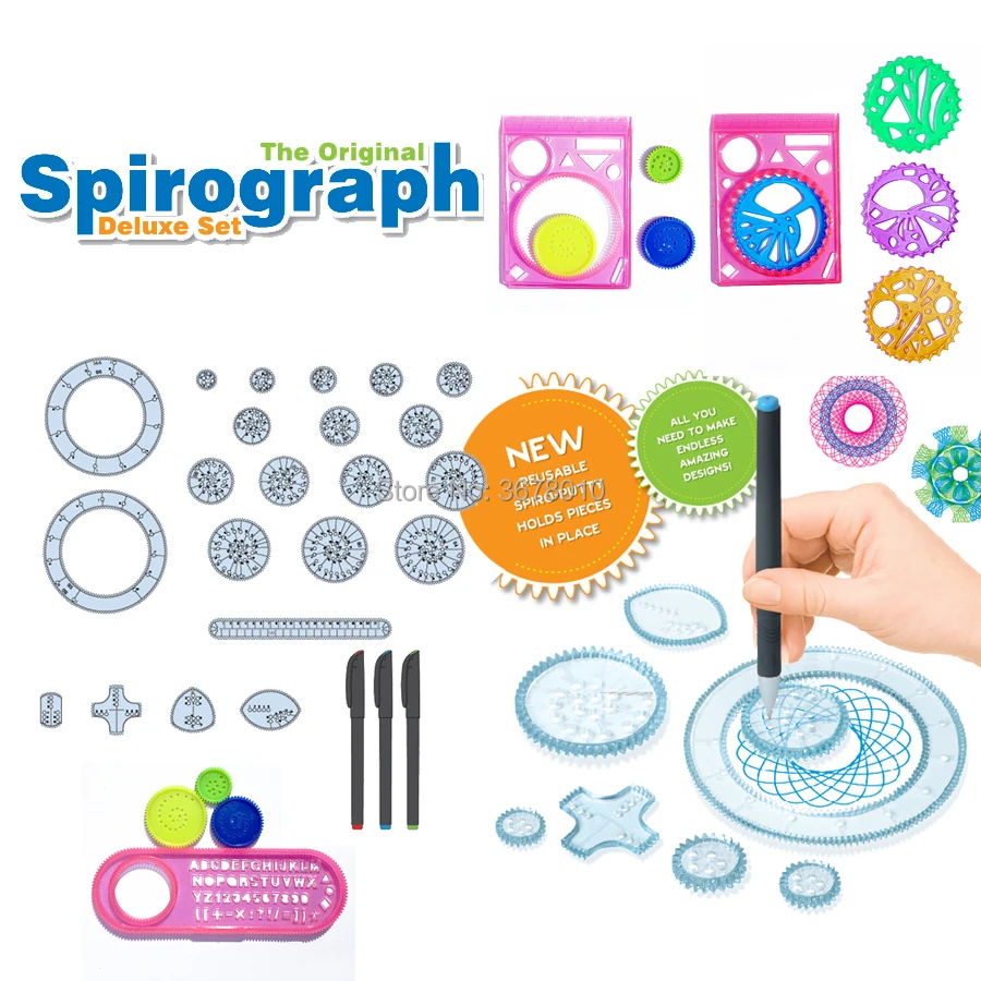 

Спиральный художественный дизайн Spirograph, игрушки для рисования, игровой набор с большим количеством аксессуаров, блокирующие шестерни, коле...