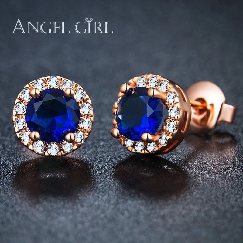 Для женщин синий cz циркония Винтаж Серьги круглые золотые Цвет Jewelry гвоздики
