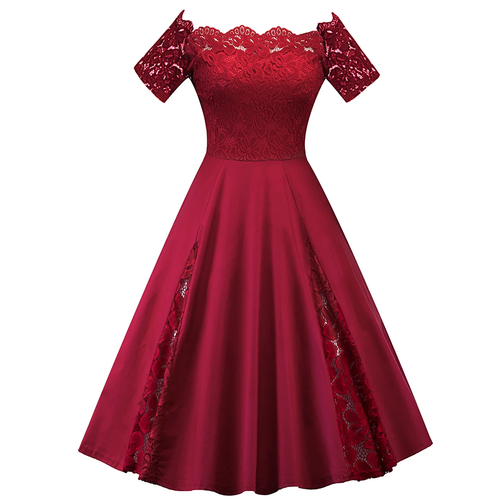 Женское винтажное кружевное платье с открытыми плечами элегантное однотонное