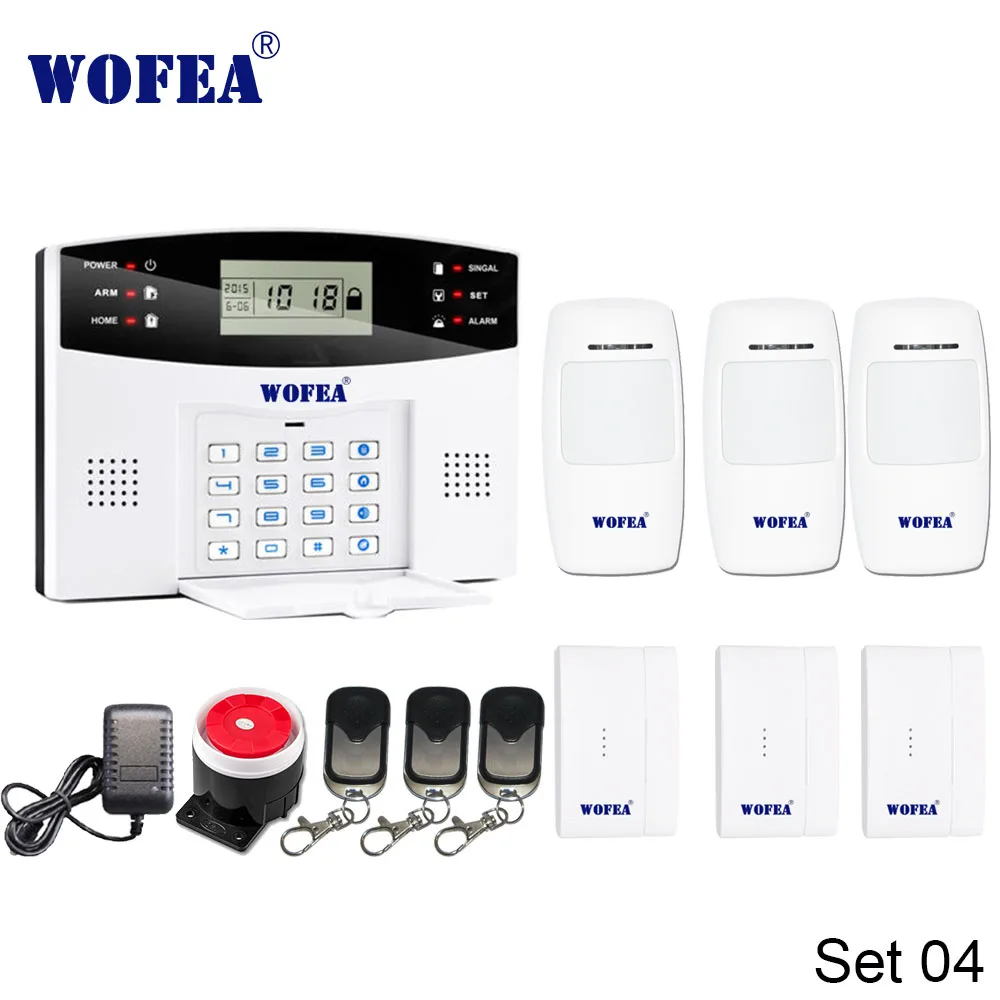 Set 04 Wofea IOS Android APP управление беспроводной домашней безопасности GSM сигнализация Система Двусторонняя Интерком SMS уведомление для отключения питания - Цвет: Set 04