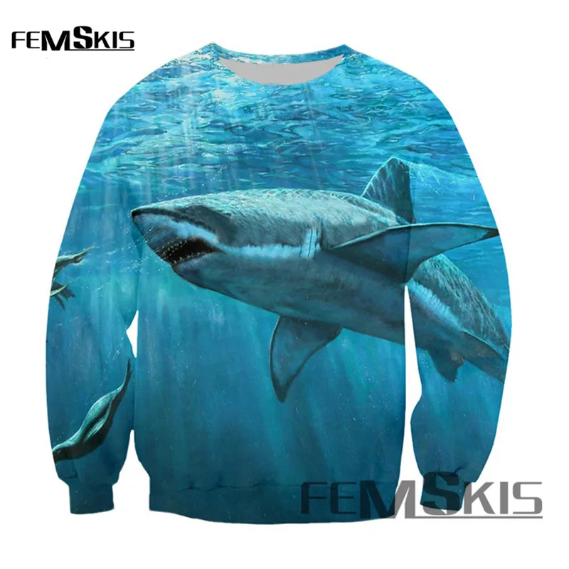 Мужская толстовка с капюшоном рисунком акулы пара пальто 3D печатные