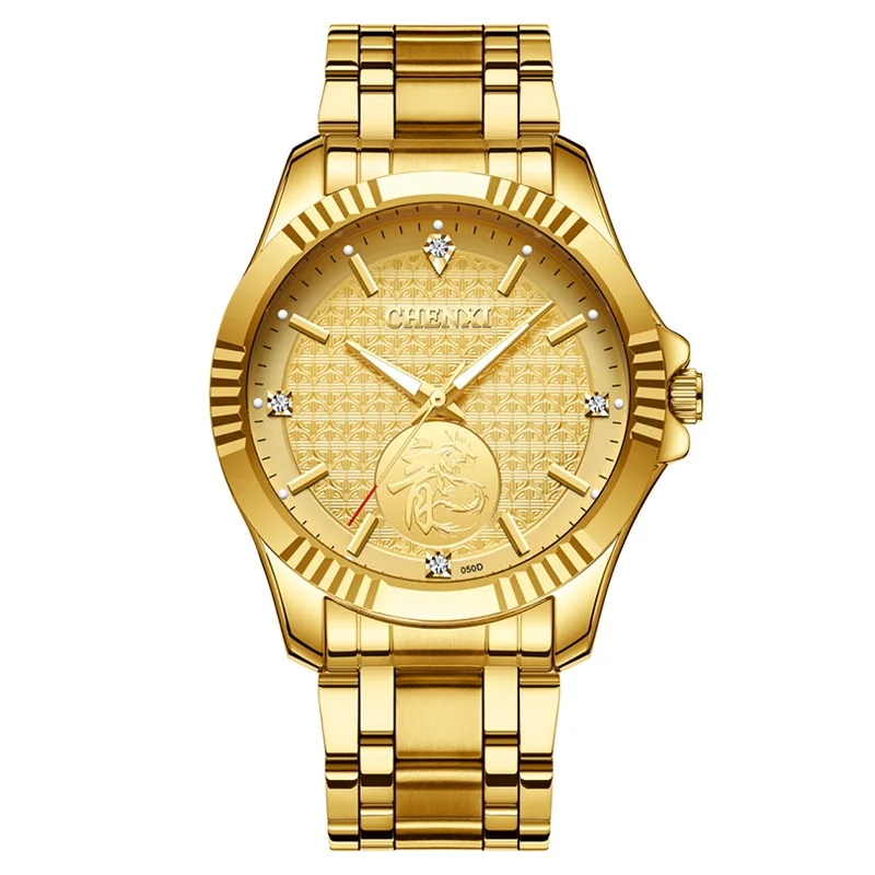 050DGolden Модные мужские часы с драконом Chenxi мужские часы Лидирующий бренд роскошные золотые часы мужские часы из нержавеющей стали Мужские кварцевые часы horloge man - Цвет: 050DGolden