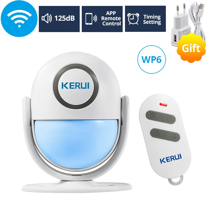 WiFi WP6 Kit1 KERUI 125dB WP6 PIR сигнализация движения дверной звонок Домашняя безопасность приложение управление охранный Датчик Детектор Добро пожаловать дверной звонок SOS сигнализация системы - Цвет: WiFi WP6 Kit1