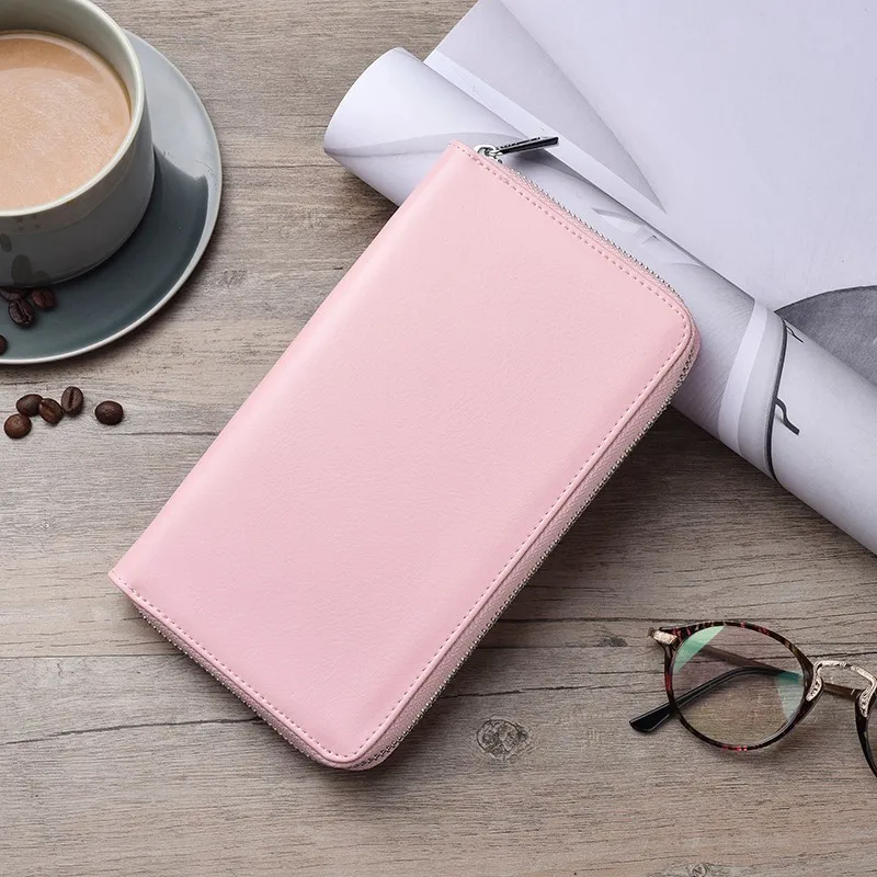 pink 24 карты, RFID Блокировка, кредитный держатель для карт, Обложка для паспорта, кошелек, портмоне, кожаный кошелек на молнии, женский бизнес-держатель для ID - Цвет: pink