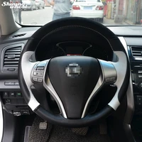 black suede black white leather hand stitched steering wheel cover for nissan 2013 teana 2014 x trail qashqai sentra
