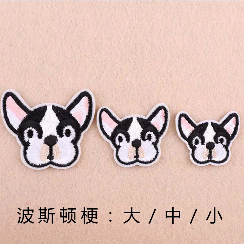 5 шт. вышитые Мультяшные тканевые наклейки Бостон-терьер голова щенка