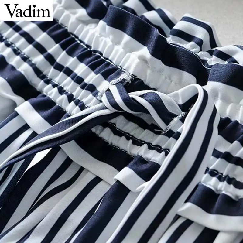 Женское элегантное платье vadim брюки в полоску с эластичной талией завязками и