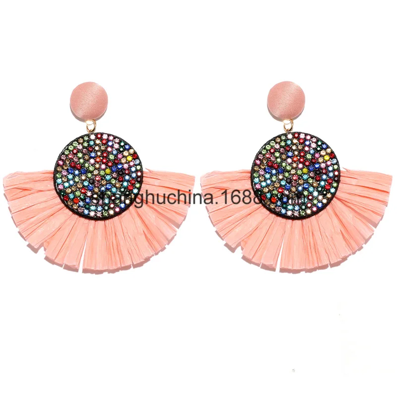 style 2 pink Новые модные секторные стразы серьги с бахромой для женщин Bohemia Lafite Raffia висячие серьги массивные ювелирные изделия - Окраска металла: style 2 pink