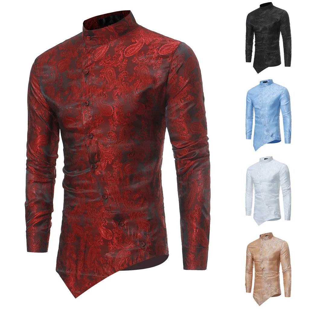 Новое поступление мужские рубашки мужские весенние Irraguler Slim Fit с длинным рукавом печатные мышцы футболки Топ Блузка camisa masculina#3