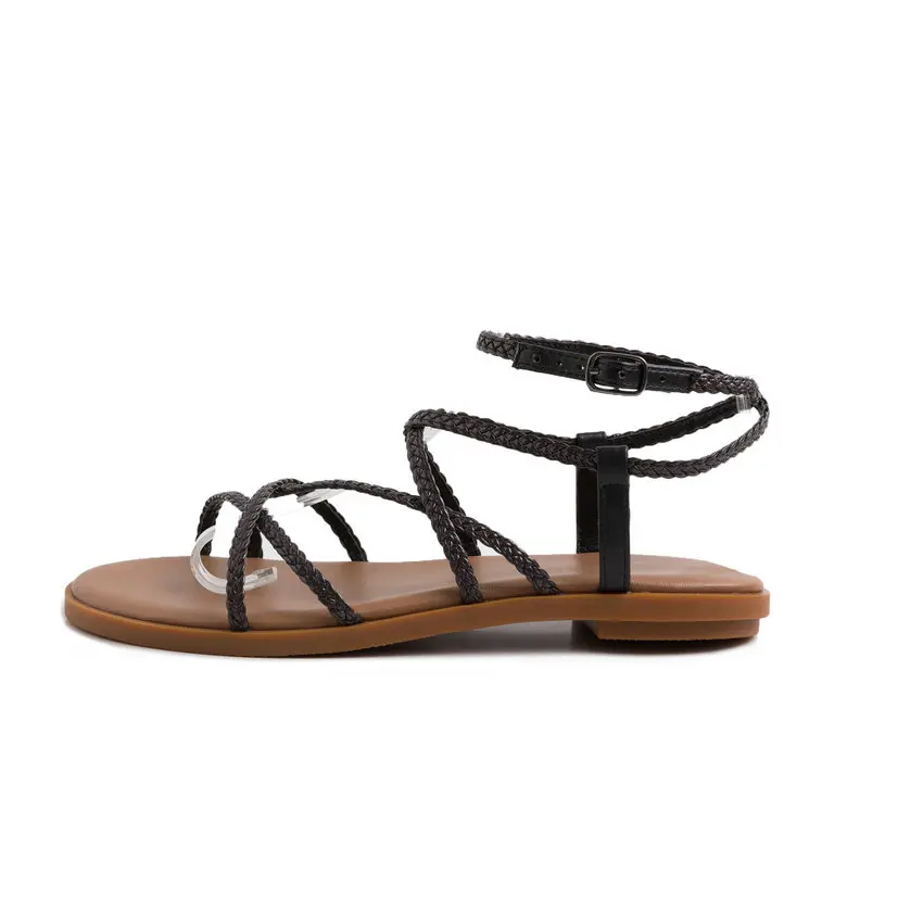 Женские бандажные сандалии QUTAA плетеные из коровьей кожи с узким ремешком