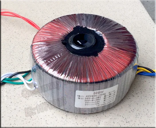500w Кольцевой трансформатор чисто медная эмалевая проволока Выход 36v 0 12v