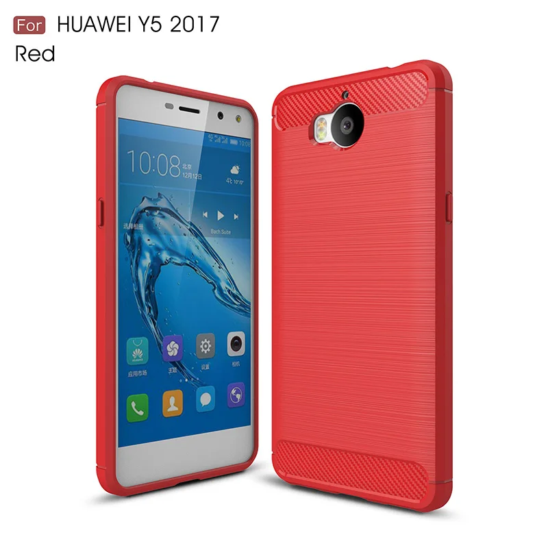 Углеродного волокна матовый Силиконовый чехол на Huawei Y5 2017 бампер случае Дело