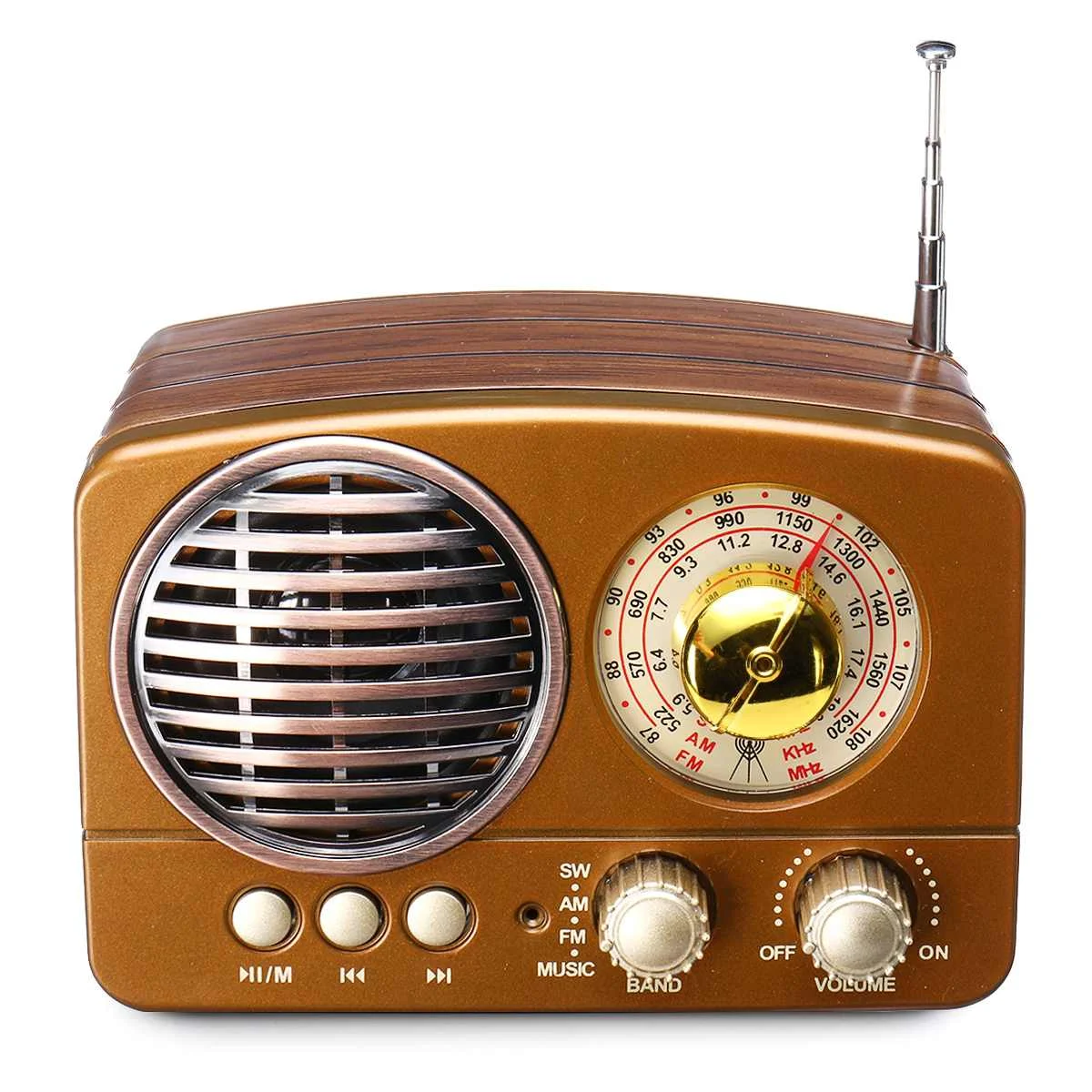 Коричневый Мини Портативный Ретро Радио Карманный приемник AM FM SW+ bluetooth Дополнительный вход громкоговорителя USB TF слот для карт MP3 телефон музыкальный проигрыватель перезаряжаемый - Цвет: Коричневый
