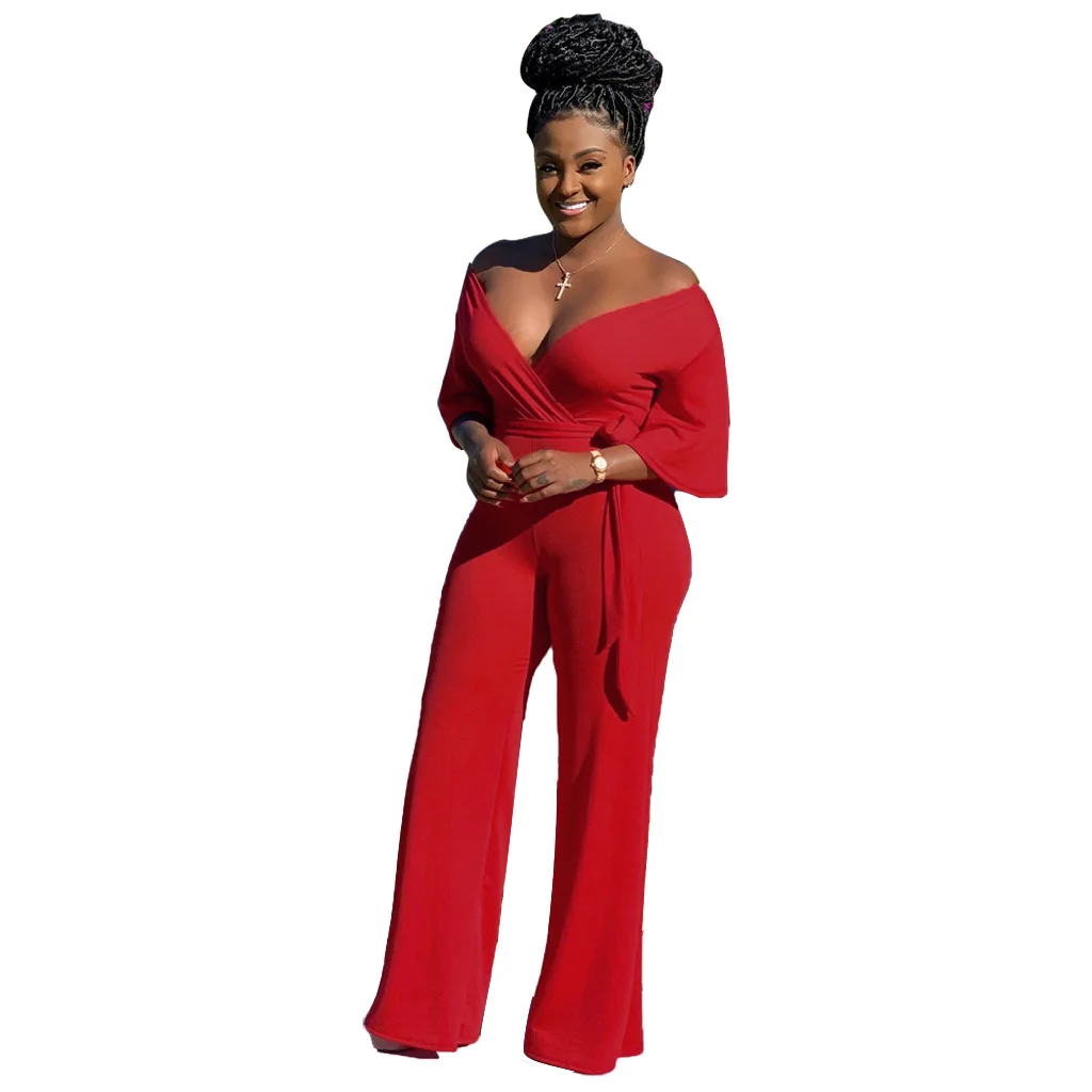 Модный однотонный женский комбинезон с v образным вырезом и коротким рукавом